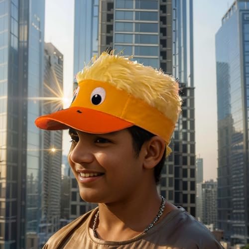Popfizzy Funny Duck Hat with Hair for Boys and Girls, Wig Hat, Crazy Spiked Hair Cap, Adjustable One Size