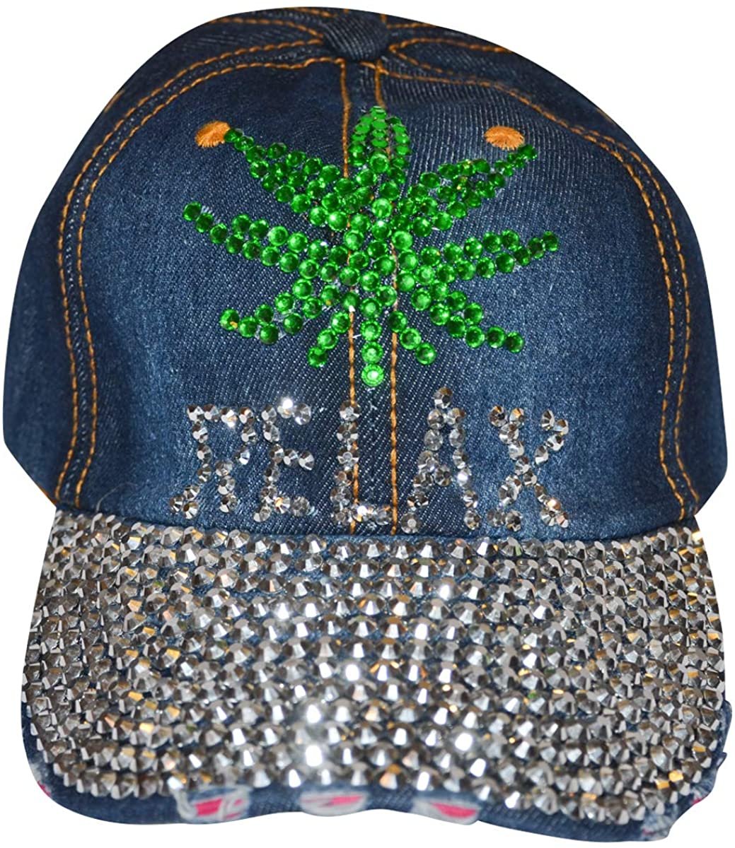 Weed Hat for Women Rhinestone Hat, Bedazzled Bling Baseball Caps, Distressed Hat, Fancy Denim Bejeweled Hats