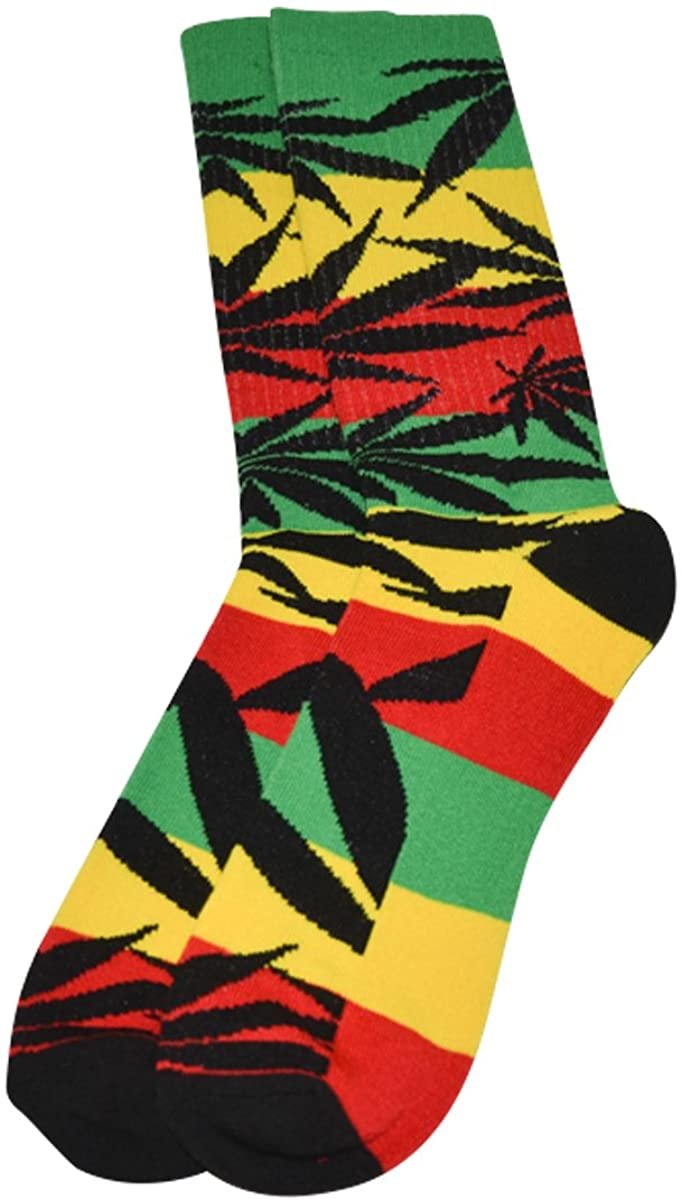 Weed Socks for Men and Women, Rasta Socks, Pot Leaf Socks, Cannabis Socks, Stoner Socks, Rasta Colors 3 Pairs, Unisex Socks Size 6-12.5