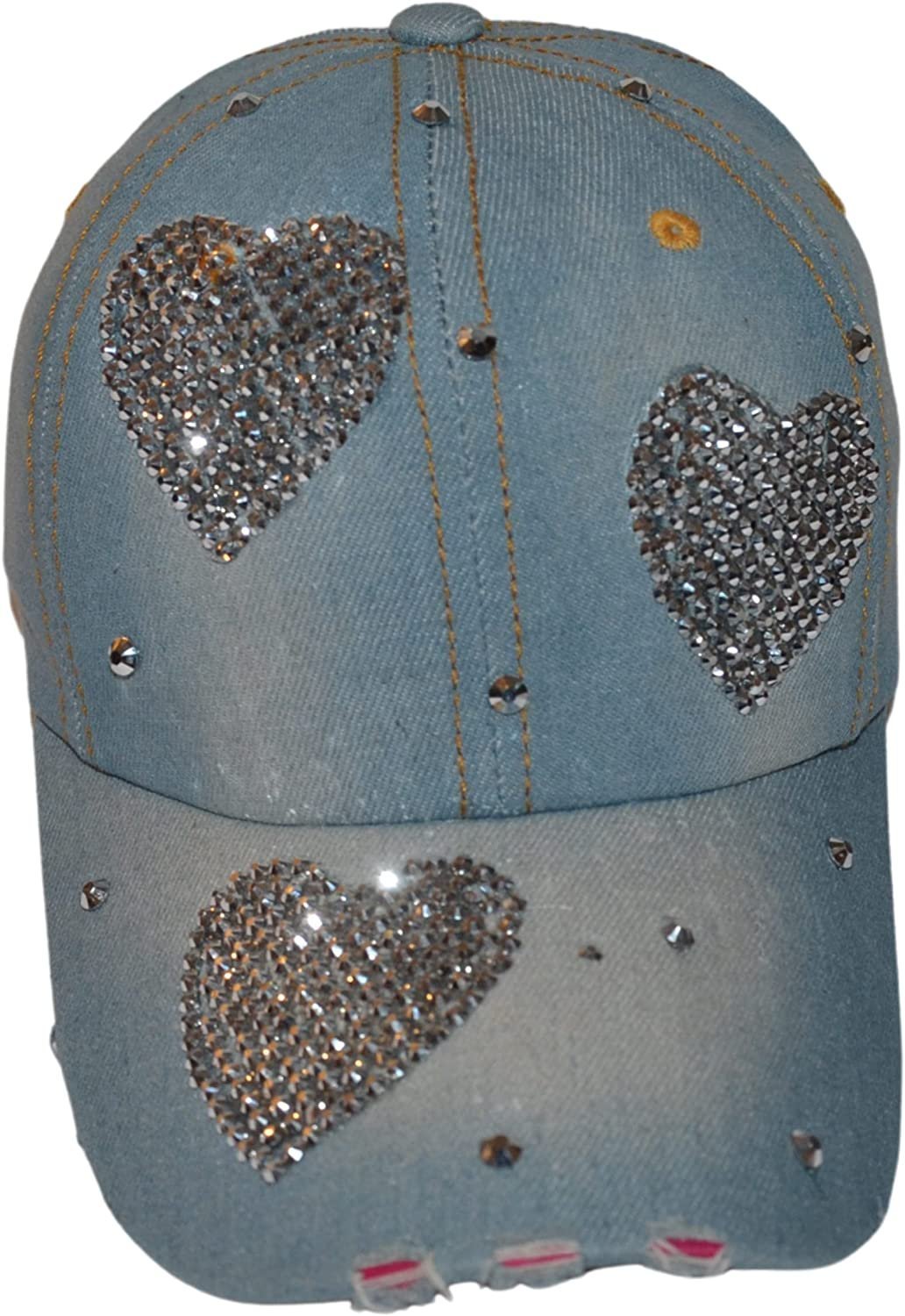 Heart Baseball Cap, Bling Caps for Women and Teenage Girls, Rhinestones Distressed Denim Trucker Hat, Bedazzled Love Cap, Best Friend Gift
