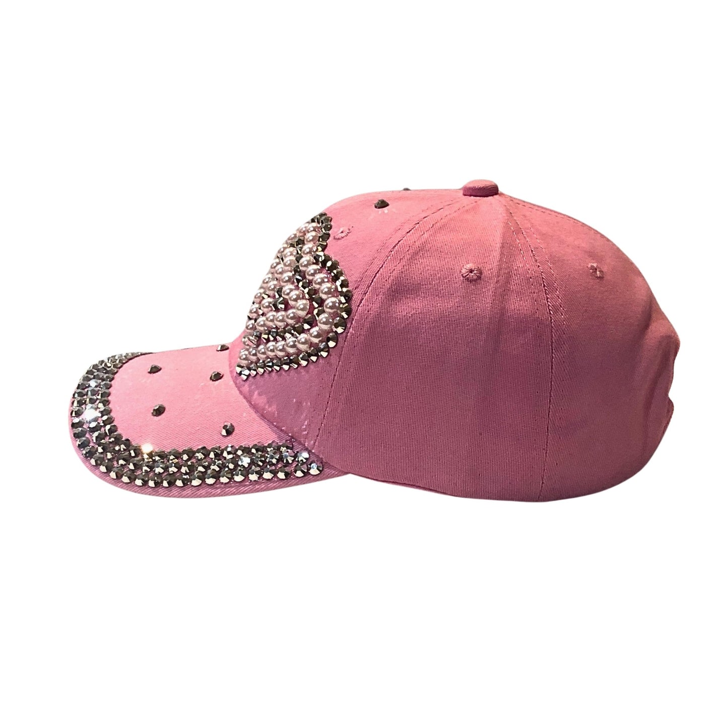 Popfizzy Pearl Heart Hat with Rhinestones for Women, Bling Heart Accessories, Bedazzled Baseball Cap, Bling Gifts for Women