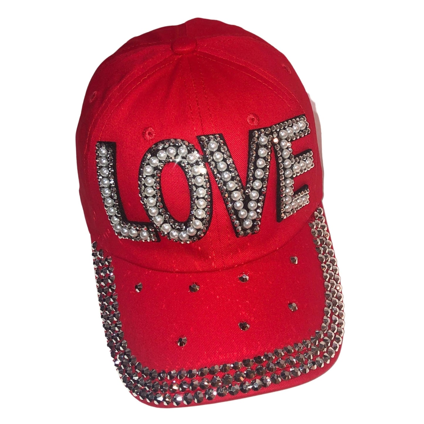 Popfizzy Red Love Hats for Women, Rhinestone Hat, Love Cap, Bling Hats for Women, Bedazzled Baseball Cap for Women, Bling Gift for Women
