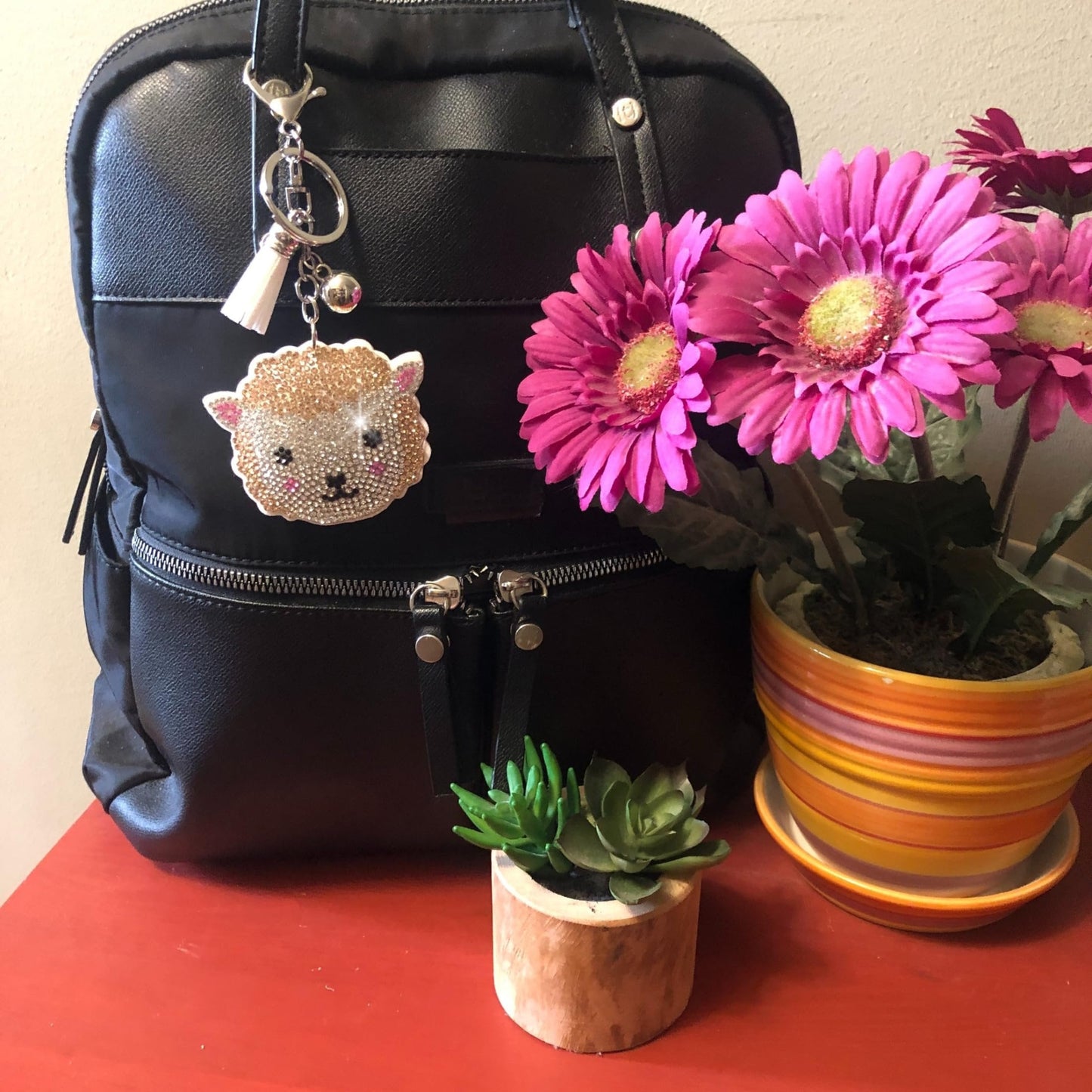 Popfizzy Lamb Keychain Accessories for Girls, Bedazzled Purse Charm for Handbags, Lamb Gifts, Bling Backpack Accessory