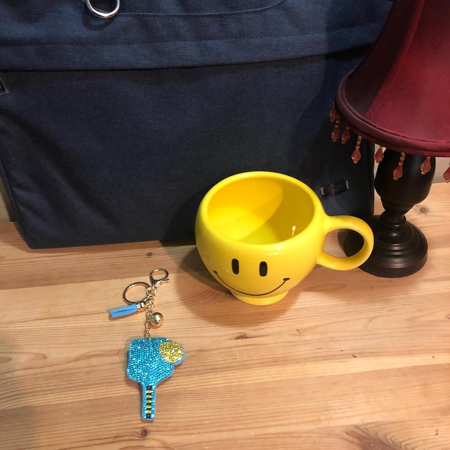 Popfizzy Blue Pickleball Keychain for Women, Rhinestone Purse Charm