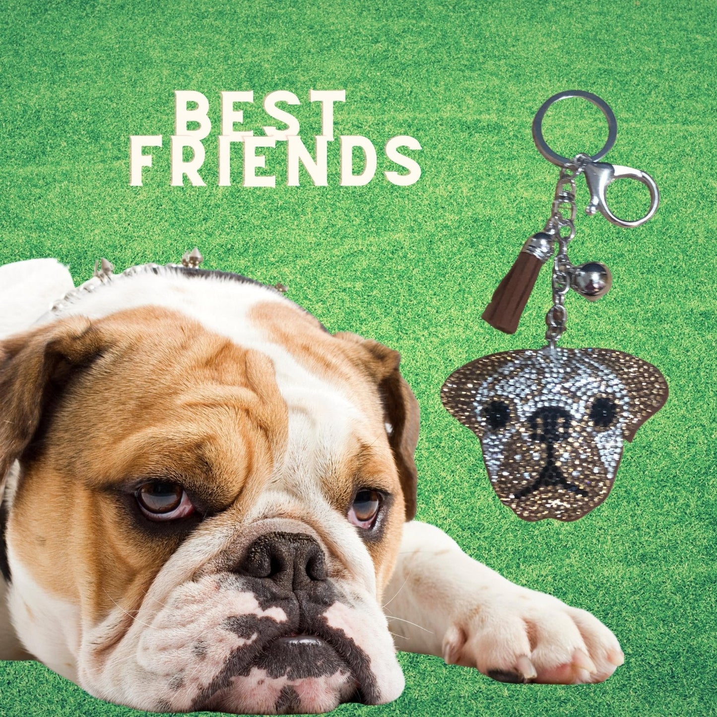 Popfizzy Rhinestone English Bulldog Keychain for Women and Girls, Bull Dog Backpack Keychain, Bling Gifts for Women