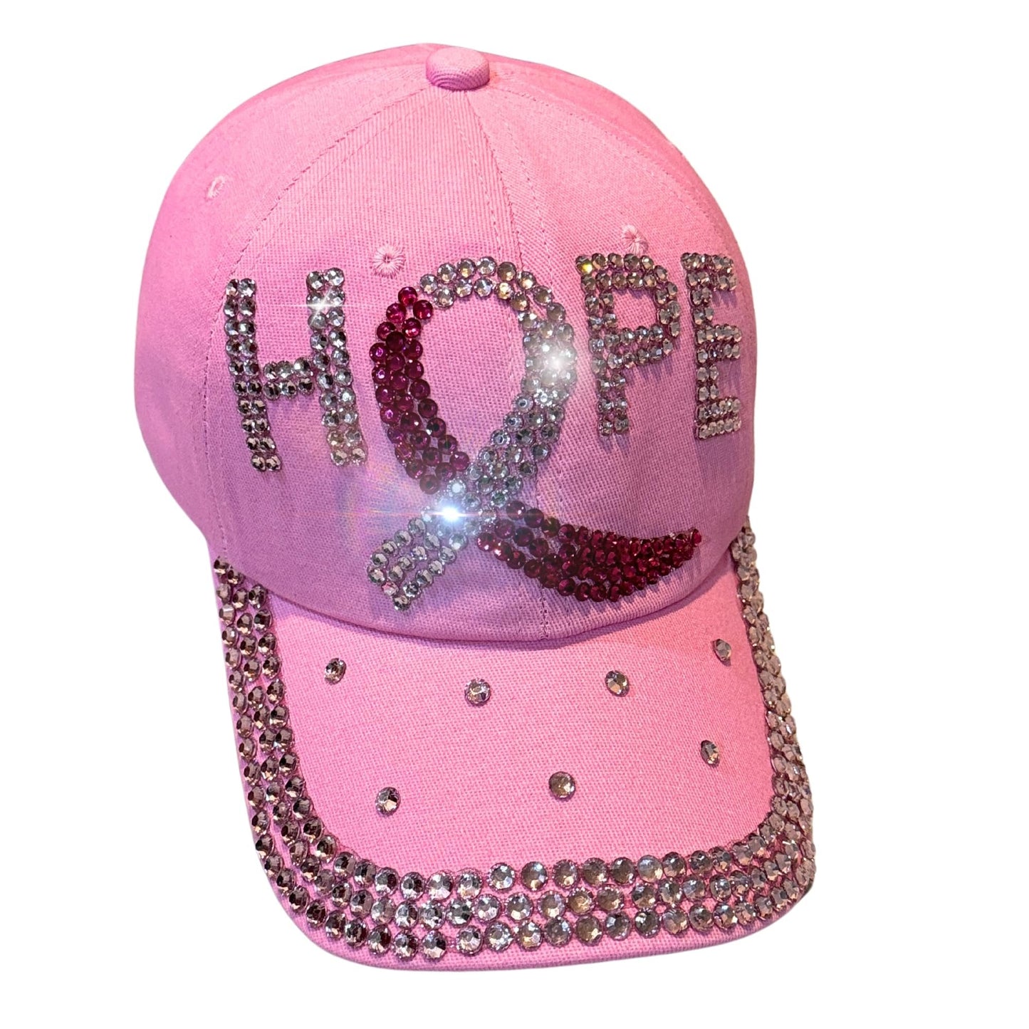 Popfizzy Pink Ribbon Breast Cancer Hats for Women, Breast Cancer Awareness Cap, Bling Breast Cancer Survivor Gifts for Woman