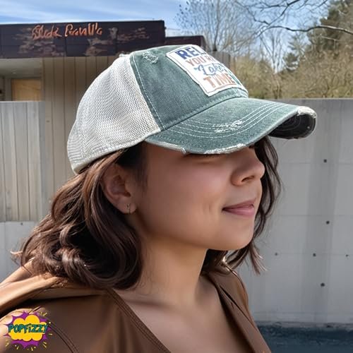 Popfizzy Relax You're on Lake Time Hat, Vintage Trucker Hat, Mesh Back Baseball Cap, Fun Lake Life Gifts for Women and Men