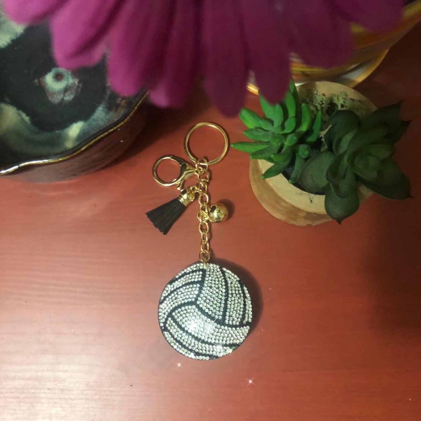 Popfizzy Bling Volleyball Keychain for Girls, Rhinestone Volleyball Gifts for Volleyball Fans, Bag Charm, Womens Purse Charm