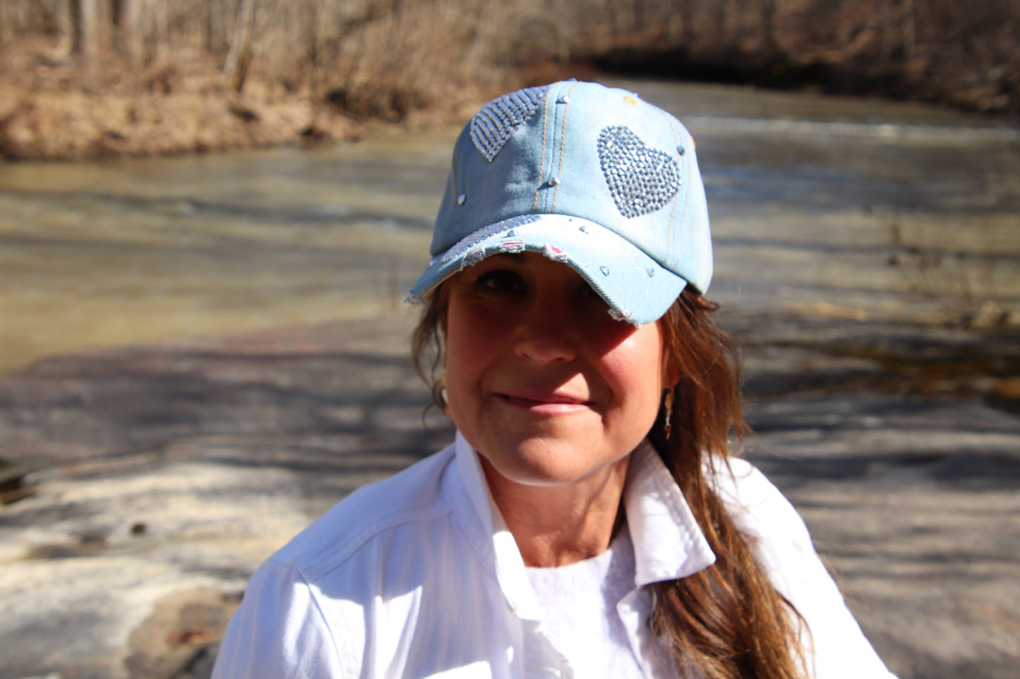 Heart Baseball Cap, Bling Caps for Women and Teenage Girls, Rhinestones Distressed Denim Trucker Hat, Bedazzled Love Cap, Best Friend Gift