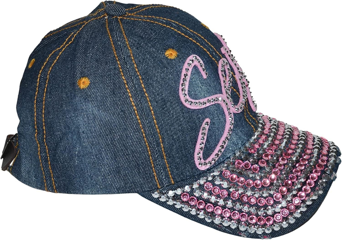 Popfizzy Rhinestone Sexy Hat for Women, Bling Denim Baseball Cap with Words, Fancy Ballcap