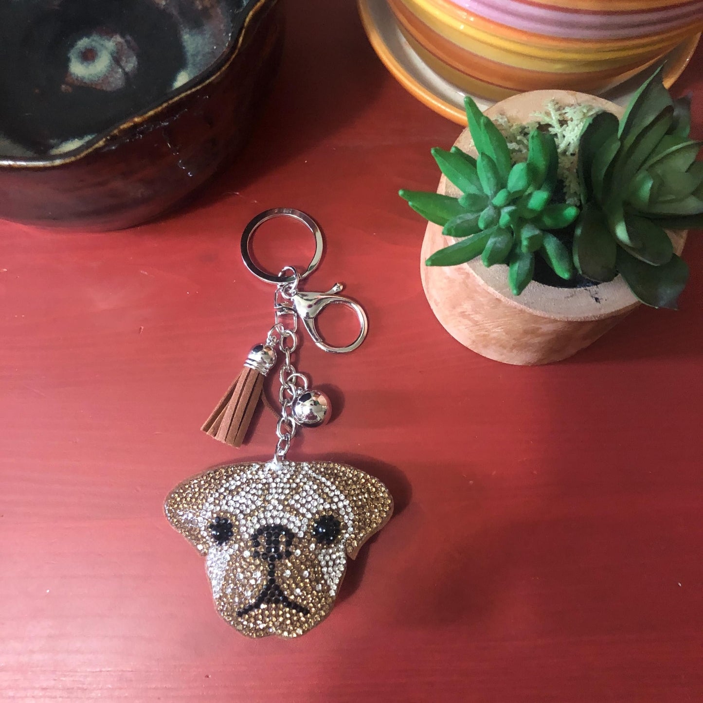 Popfizzy Rhinestone English Bulldog Keychain for Women and Girls, Bull Dog Backpack Keychain, Bling Gifts for Women