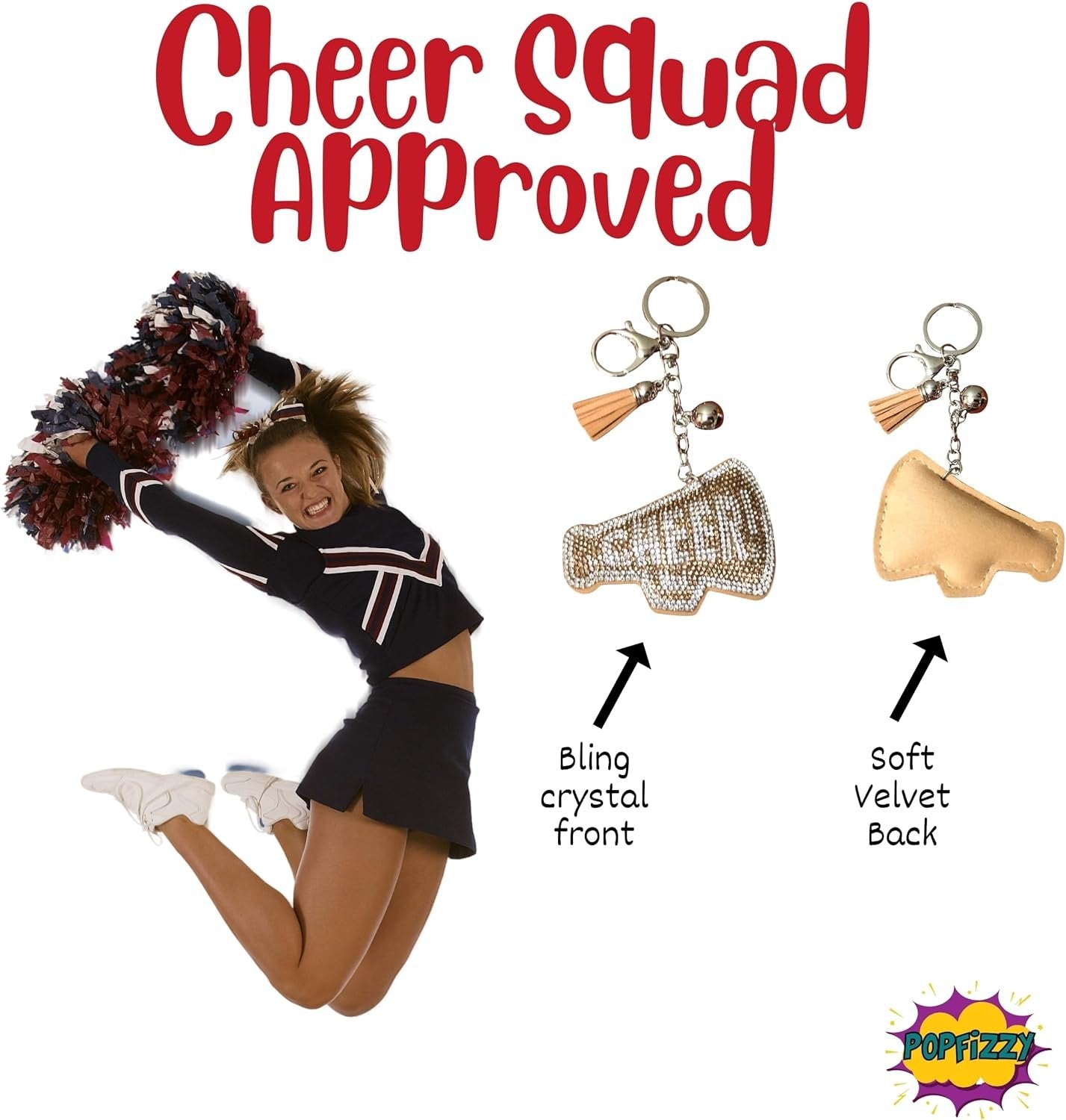 Popfizzy Cheer Keychain for Women and Girls, Cheerleader Bag Charm