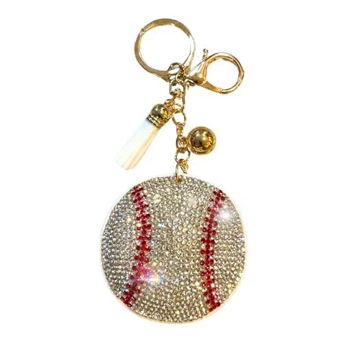 Popfizzy Bling Baseball Keychain for Women and Girls, Rhinestone Purse Charm, Bag Charm, Girls Baseball Gifts, Double Sided