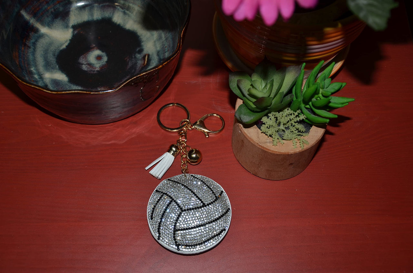 Popfizzy Bling Volleyball Keychain for Women and Girls, Key Chains for Car Keys, Keychain Accessories, Volleyball Gifts