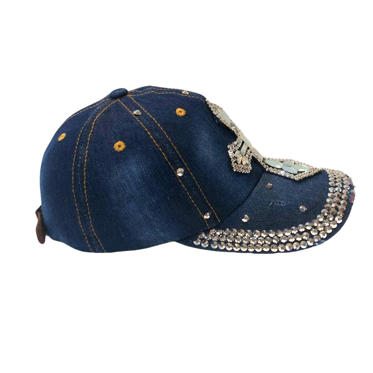 Popfizzy Bedazzled Cross Hat for Women, Rhinestone Hat with Cross on It, Bling Christian Hats, Bling Gifts for Women (Denim)