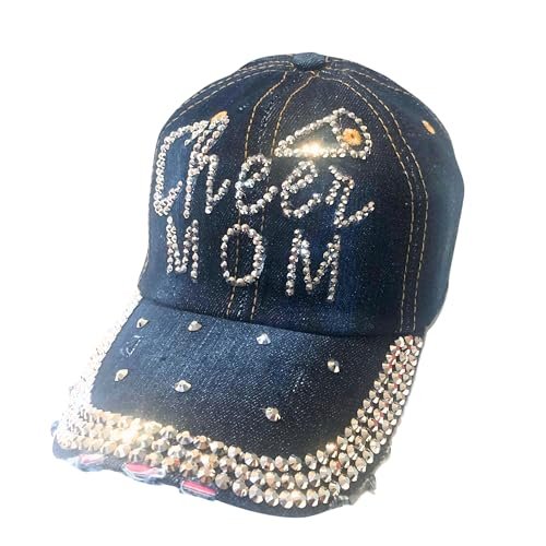 Popfizzy Cheer Mom Hat for Women, Rhinestone Cheer Mom Gifts, Bling Cheer Accessories, Cheer Clothes, Cool Cheer Gifts