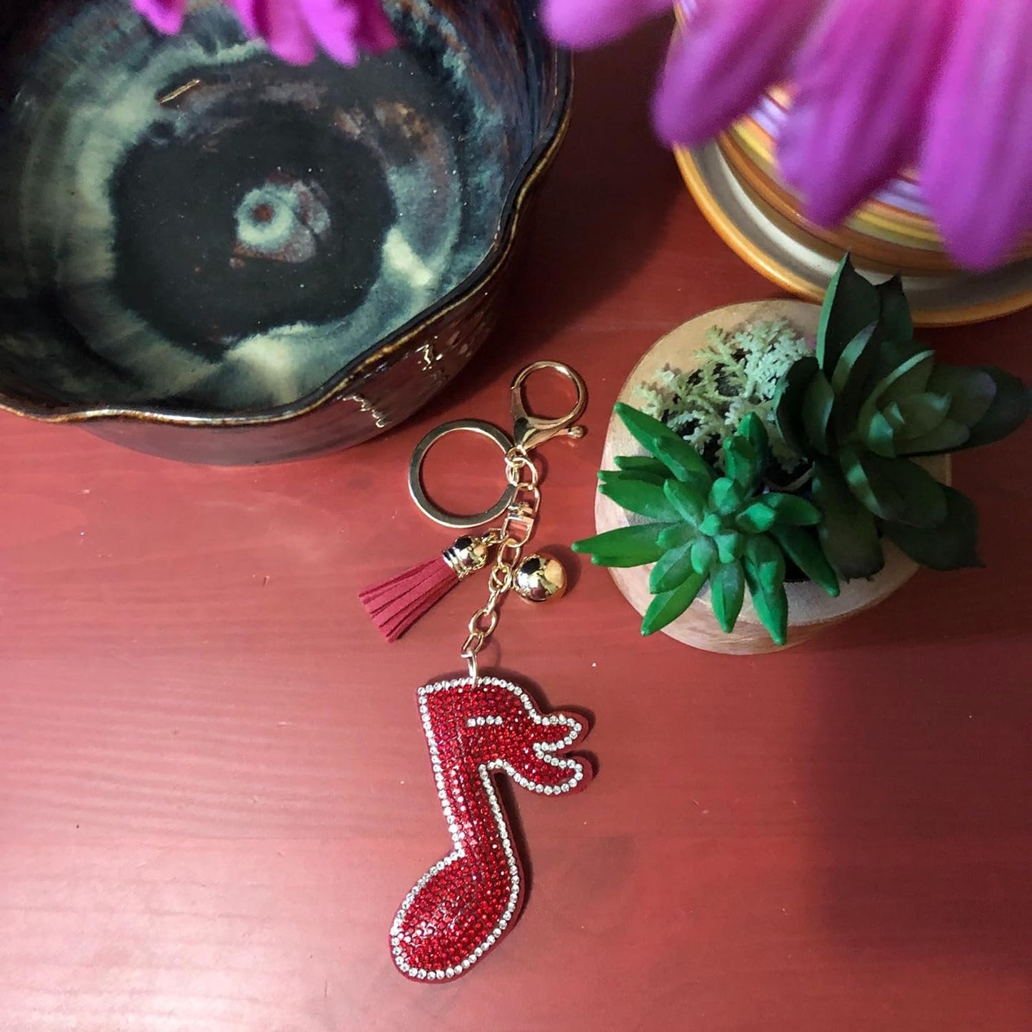 Music Note Keychain for Women and Girls Rhinestone Purse Charms Bling Backpack Accessories, Cute Key Fob Key Chain