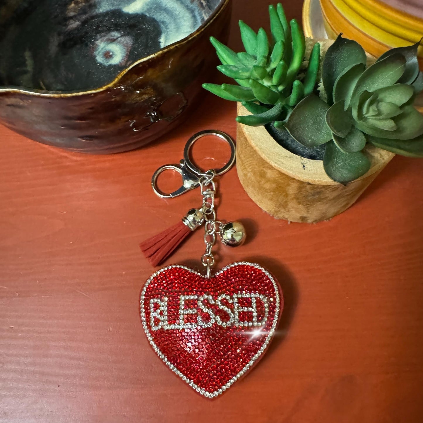Popfizzy Red Blessed Keychain Accessories, Backpack Key Chain, Rhinestone Purse Charms for Handbags, Gift for Blessed People