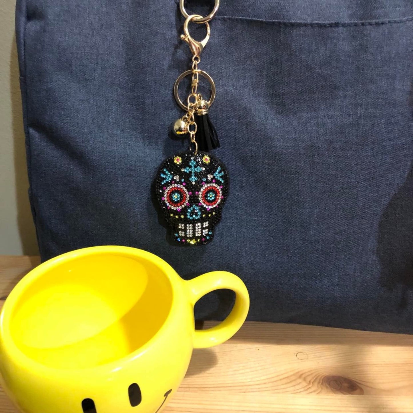 Popfizzy Bling Sugar Skull Keychain for Women and Girls, Rhinestone Purse Charms for Handbags, Sugar Skull Gifts for Women, Gifts for Her, Crystal Bag Charm
