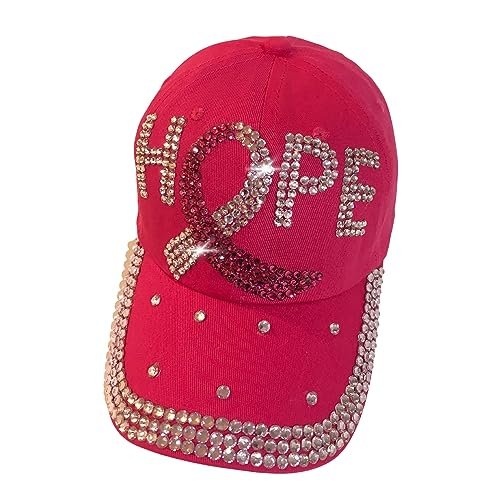 Popfizzy Bling Breast Cancer Baseball Cap for Women, Adult Breast Cancer Cap, Unique Cancer Gifts for Women, Fuchsia