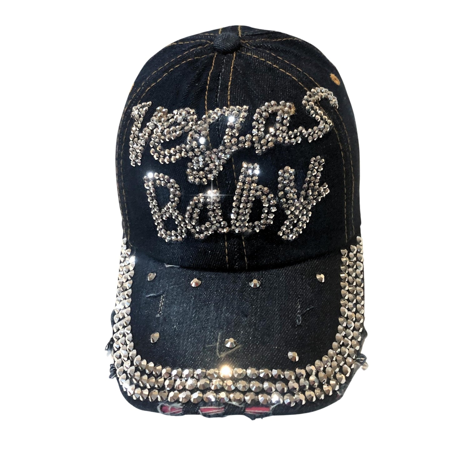 Popfizzy Women's Vegas Baby Hat, Black Baseball Cap with Rhinestones, Las Vegas Souvenir