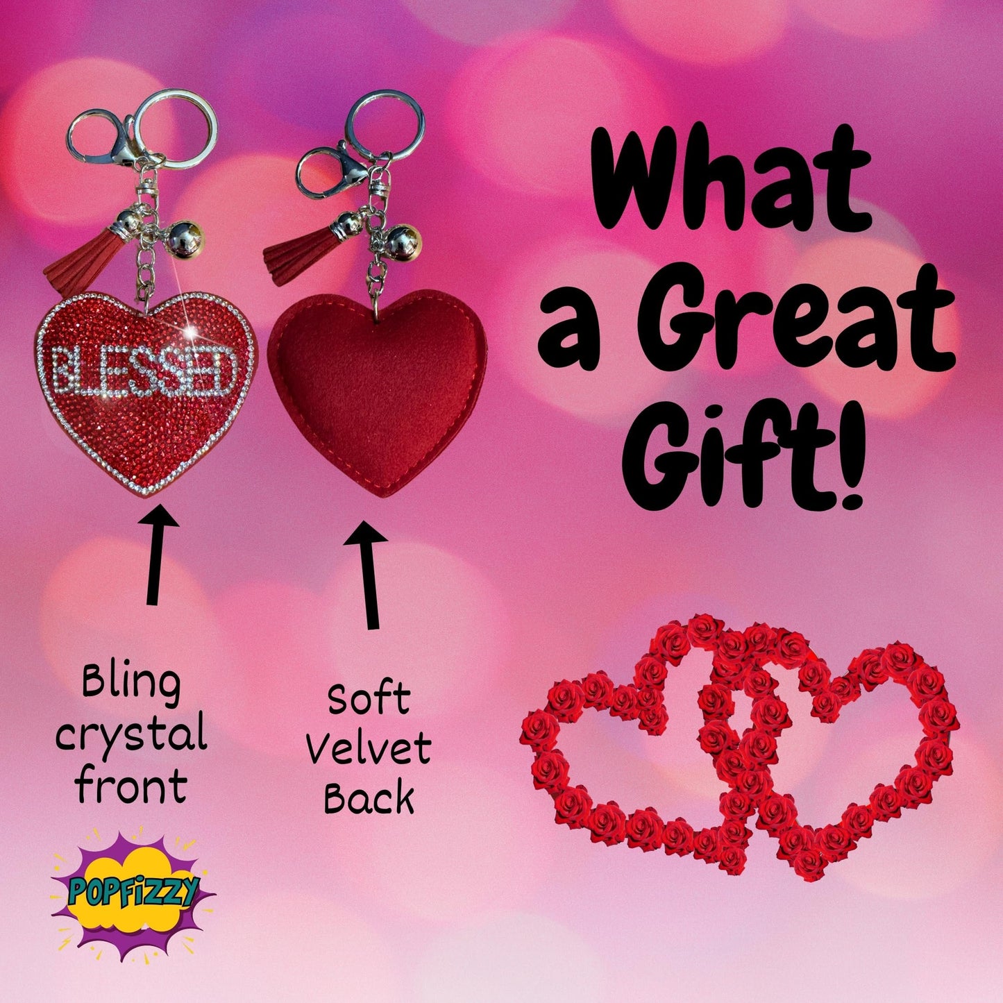 Popfizzy Red Blessed Keychain Accessories, Backpack Key Chain, Rhinestone Purse Charms for Handbags, Gift for Blessed People