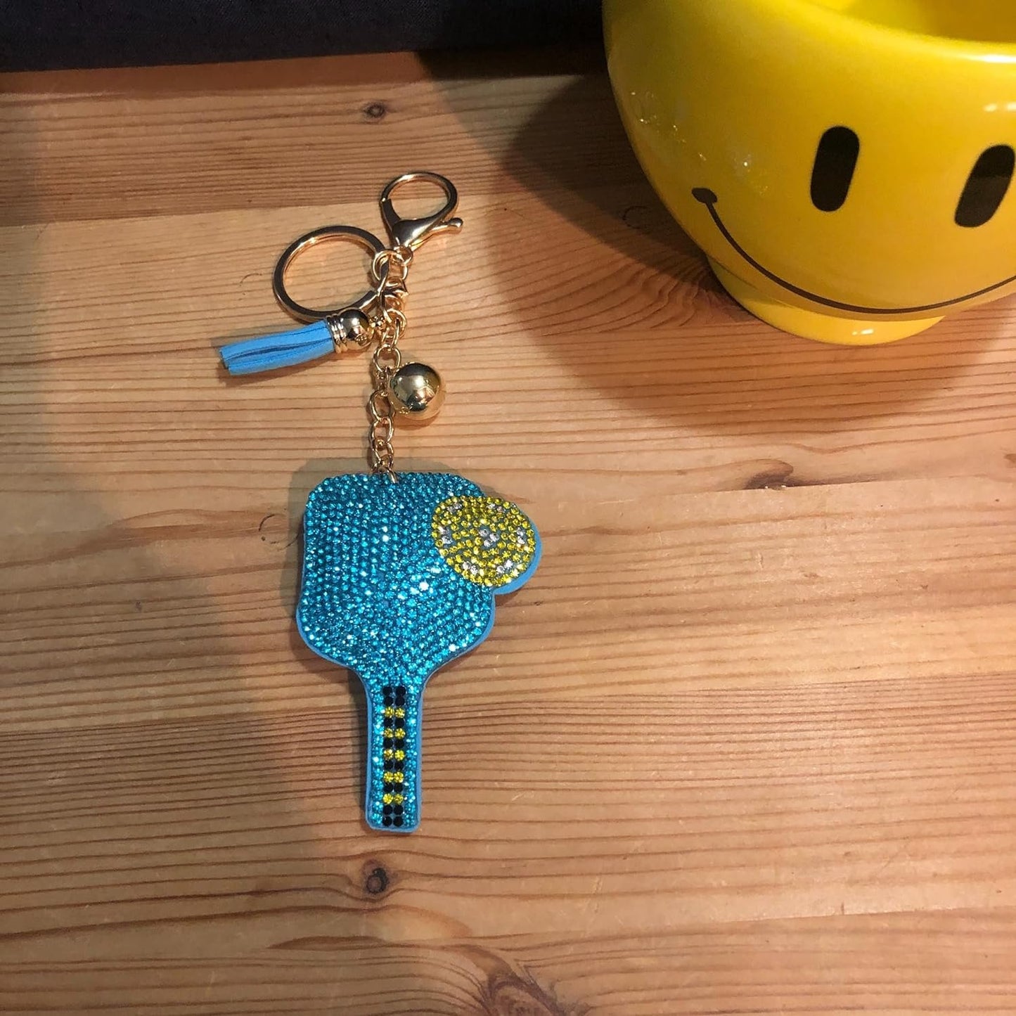 Popfizzy Blue Pickleball Keychain for Women, Rhinestone Purse Charm