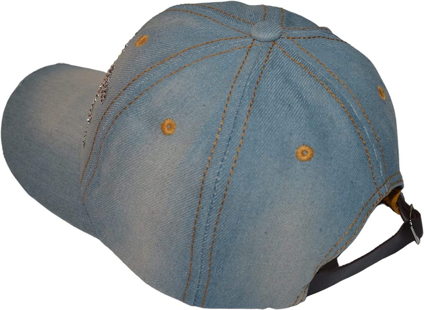Popfizzy Womens Bling Bride Cap, Rhinestone Baseball Cap, Bejeweled Distressed Denim Hat, Bling Gifts for Women