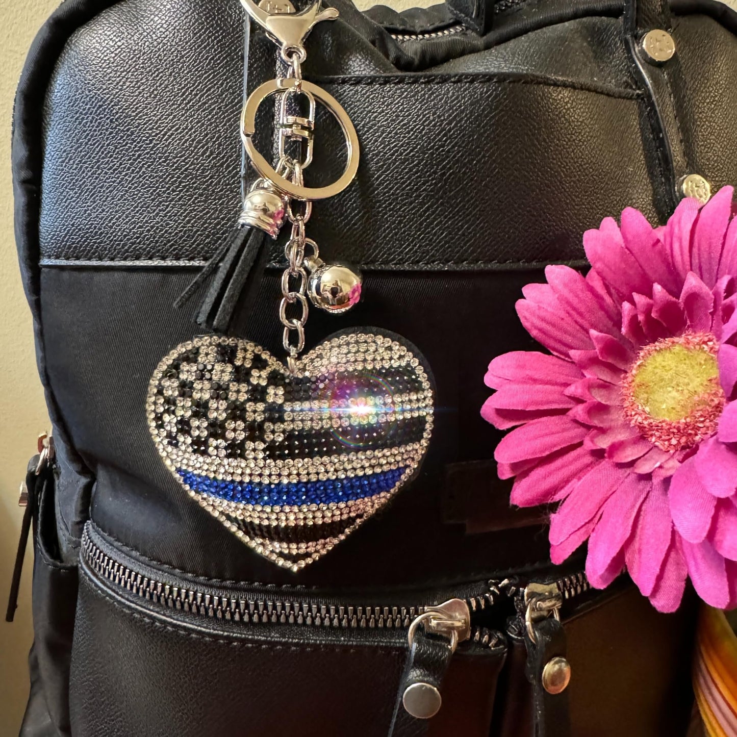 Popfizzy Police Keychain for Women and Girls, Thin Blue Line Backpack Key Chain, Purse Charm, Gifts for Police Officers Women
