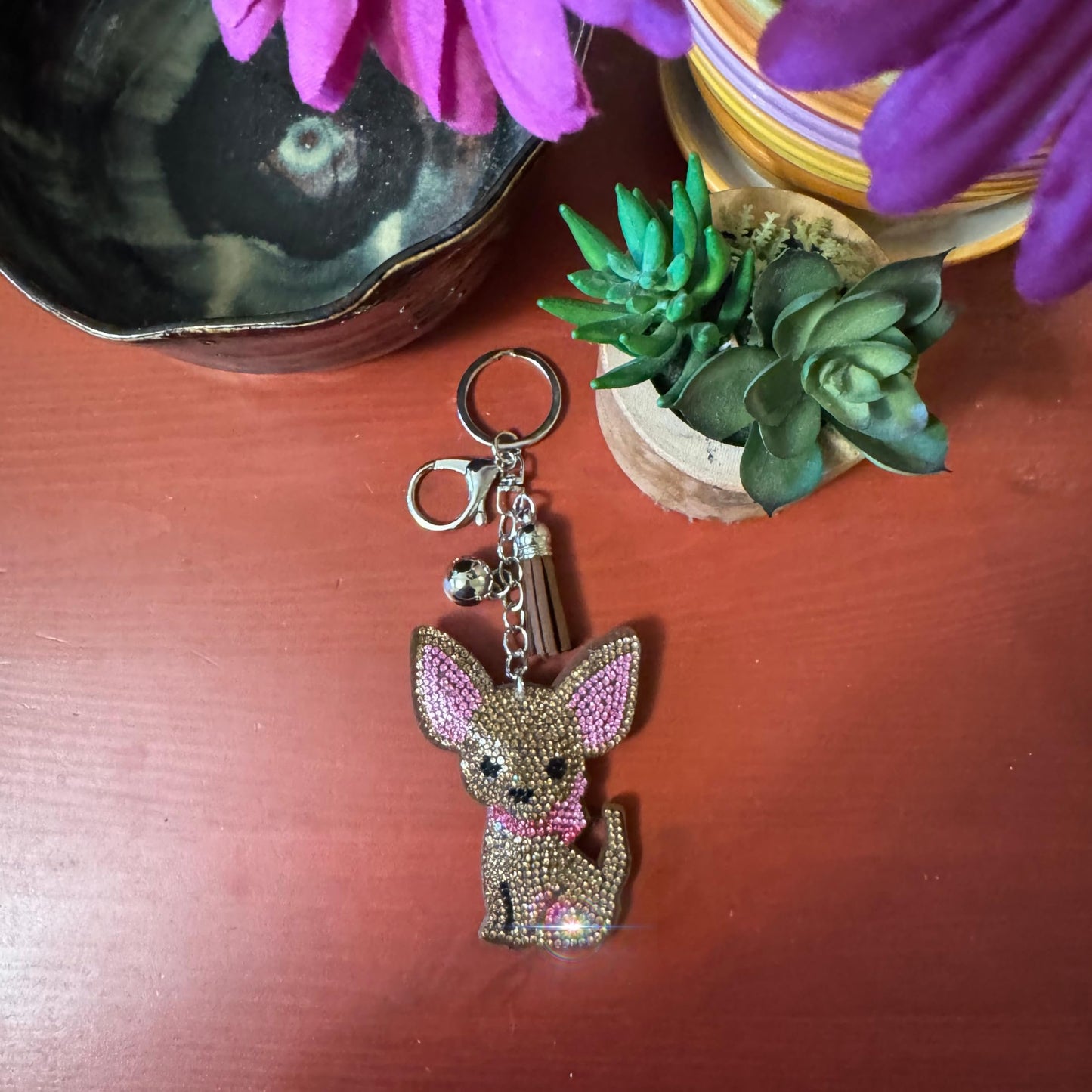 Popfizzy Chihuahua Keychain Accessories, Animal Backpack Key Chain, Rhinestone Purse Charms, Chihuahua Gifts for Dog Lovers