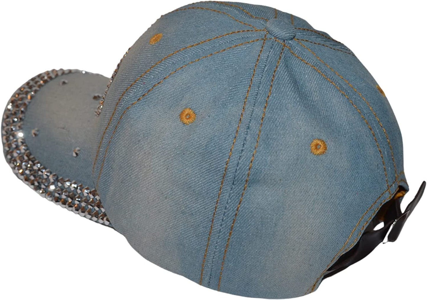 Popfizzy Bling Hat for Women and Girls, Fun Rhinestone Baseball Cap, Bejeweled Distressed Denim Hat, Bling Gifts for Women