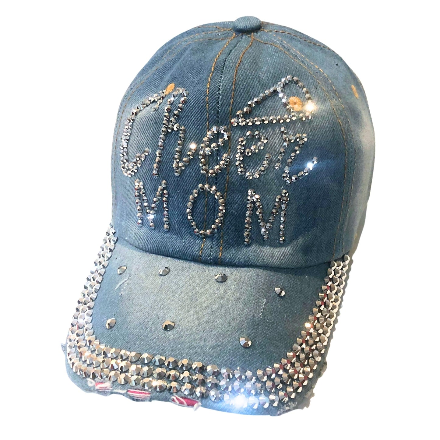 Popfizzy Cheer Mom Hat for Women, Rhinestone Cheer Mom Gifts, Bling Cheer Accessories, Cheer Clothes, Cool Cheer Gifts
