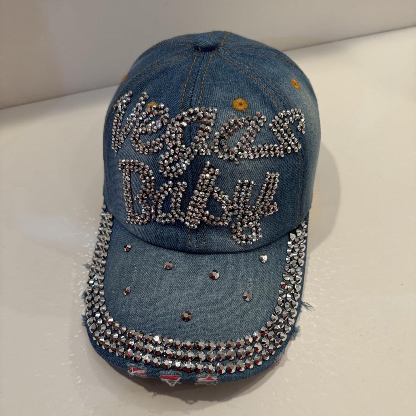 Vegas Baby Rhinestone Trucker Hat - Bling Blue Las Vegas Denim Cap for Women