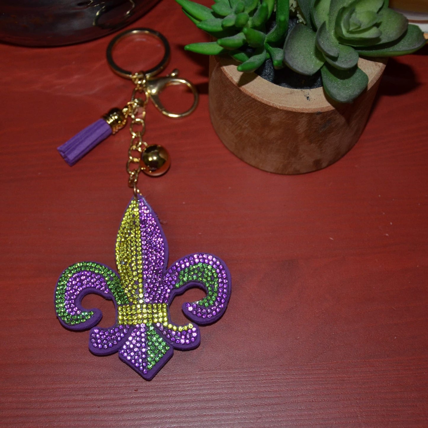 Popfizzy Mardi Gras Fleur De Lis Keychain, Bling Backpack Key Chain, Rhinestone Purse Charms, Crystal Key Fob