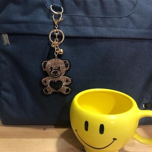 Popfizzy Rhinestone Brown Teddy Bear Keychain for Women, Sparkly Bear Purse Charm, Bling Bear Gifts for Bear Lovers