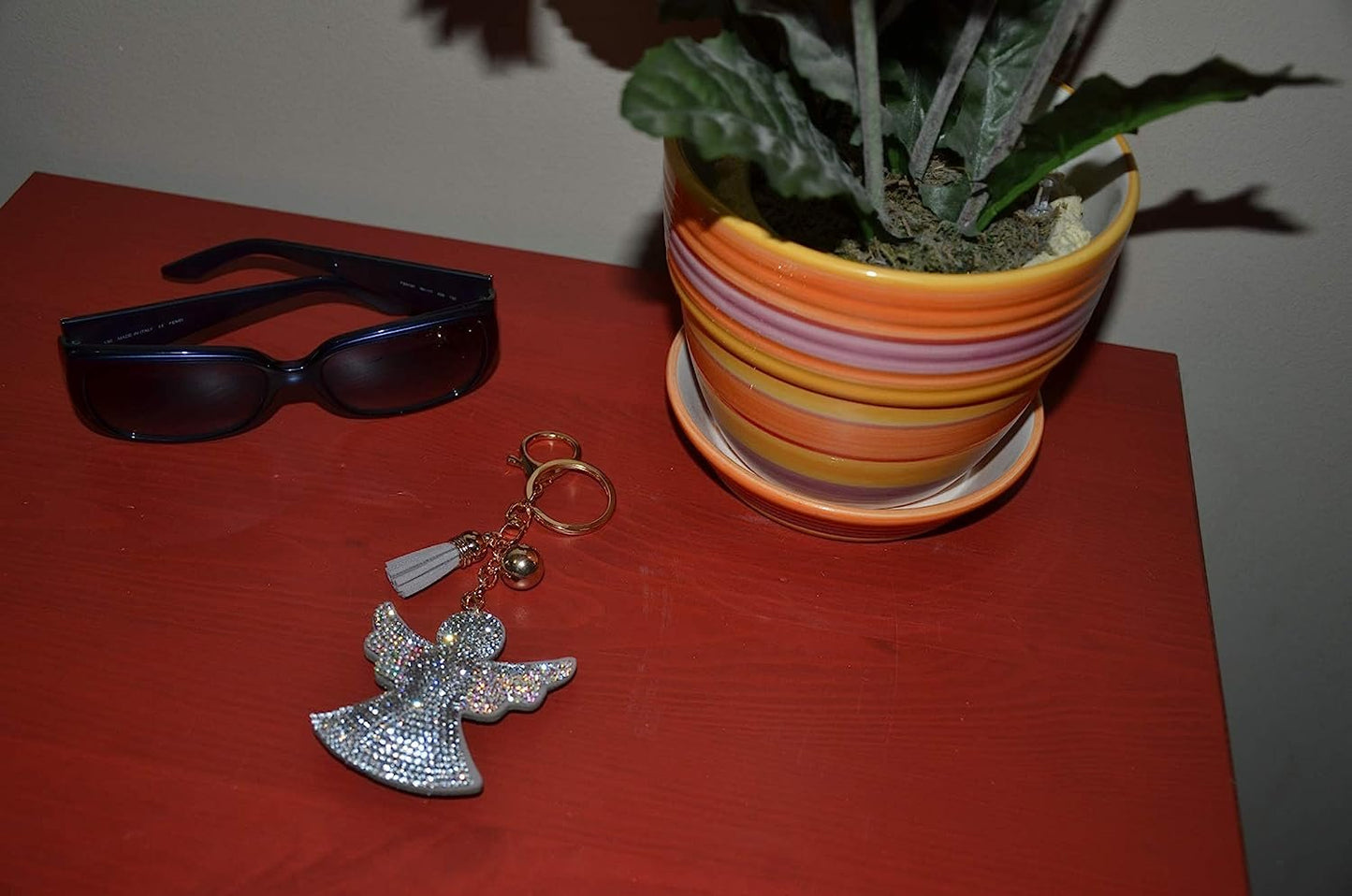 Popfizzy Guardian Angel Key Chain Crystal Bag Charm Bling Angel Purse Charm Rhinestone Girly Backpack Clip on Car Religious Key Ring for Women or Girls