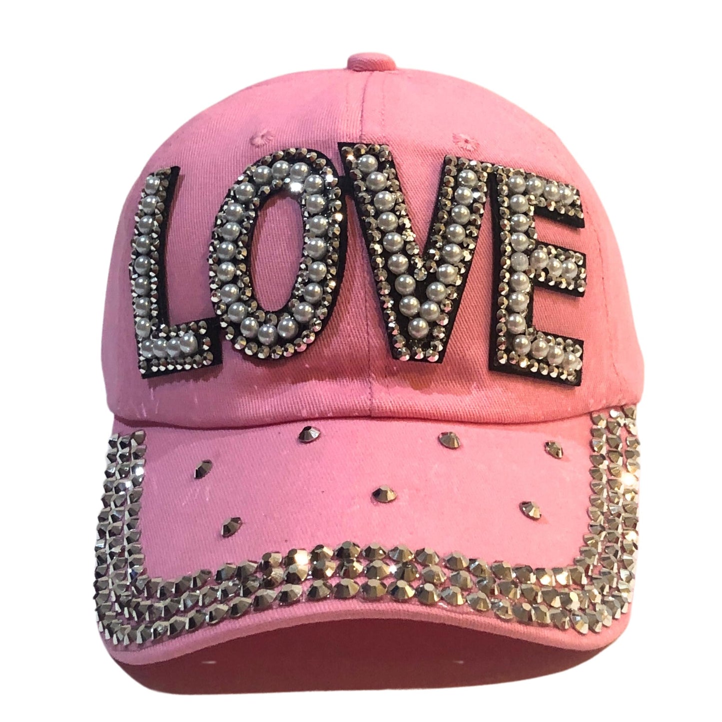 Popfizzy Pink Love Hats for Women, Rhinestone Hat, Love Cap, Bling Hats for Women, Bedazzled Baseball Cap for Women, Bling Gift for Women