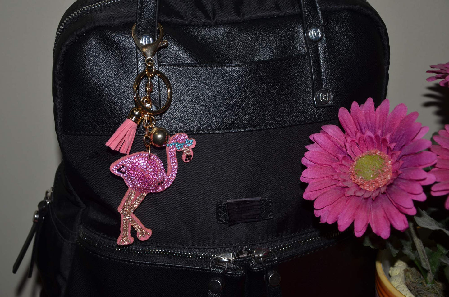 Popfizzy Rhinestone Pink Flamingo Keychain for Women, Bling Flamingo Accessories, Flamingo Backpack Keychain, Flamingo Gifts