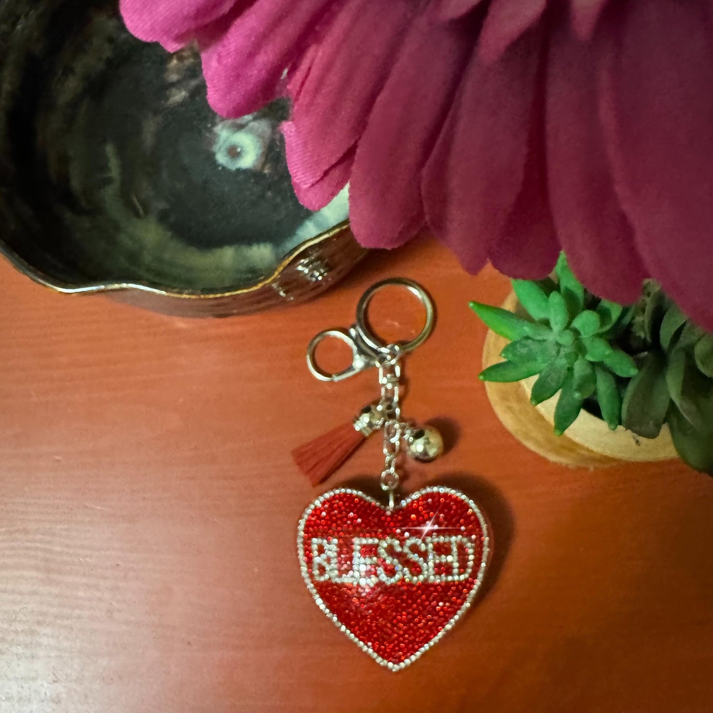 Popfizzy Red Blessed Keychain Accessories, Backpack Key Chain, Rhinestone Purse Charms for Handbags, Gift for Blessed People