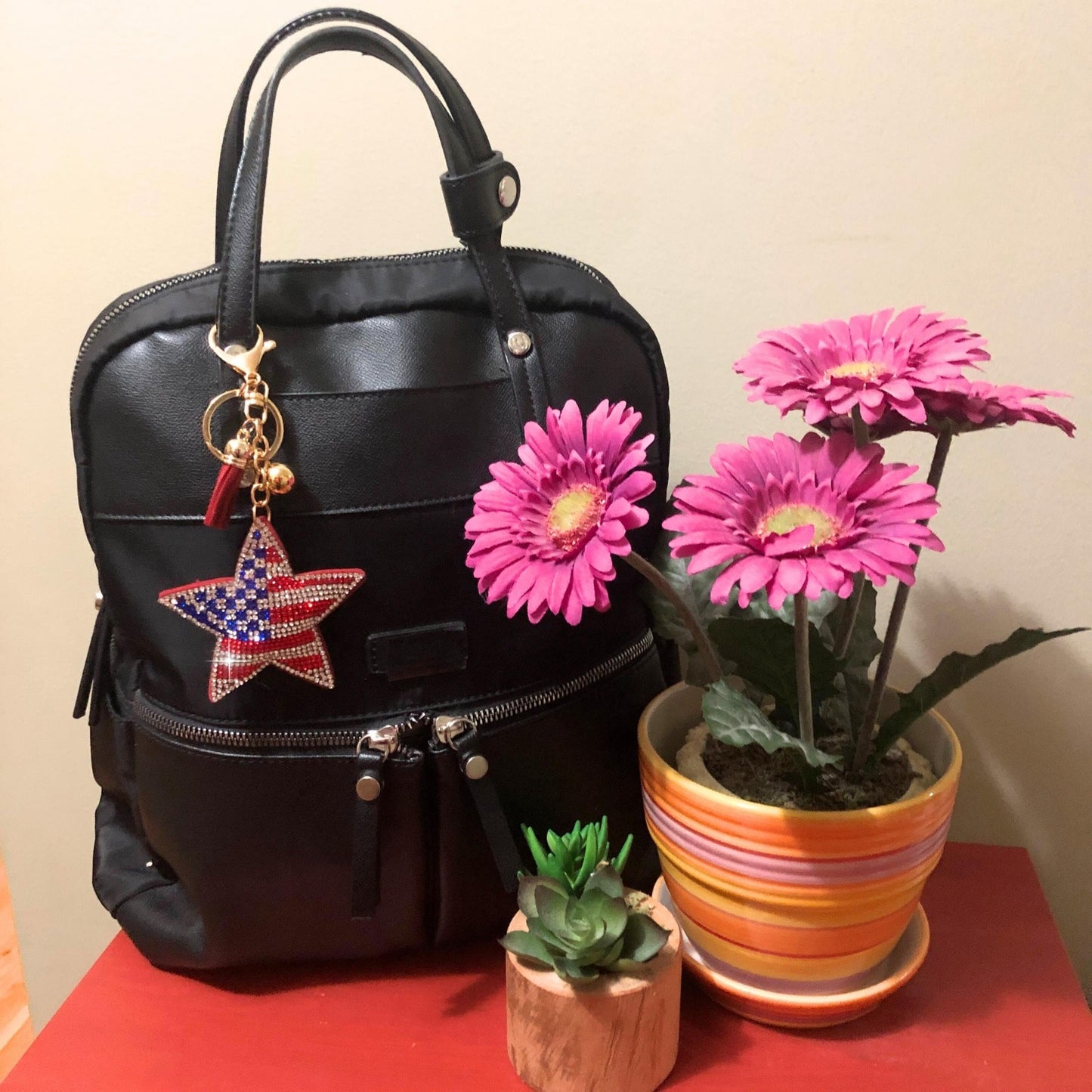 Popfizzy Rhinestone American Flag Keychain for Women, Bling Star Keychain, Star Purse Charms for Handbags, Cute Star Gifts