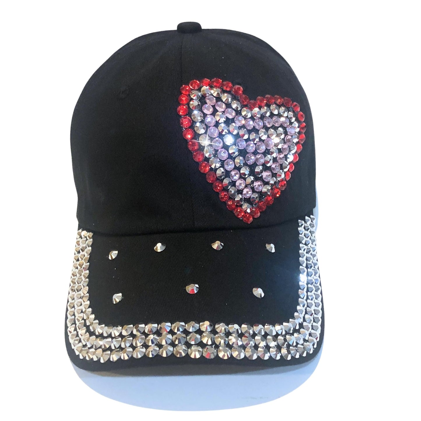 Bedazzled Rhinestone Heart Hat for Women, Black Bling Baseball Cap, Sparkly Gift
