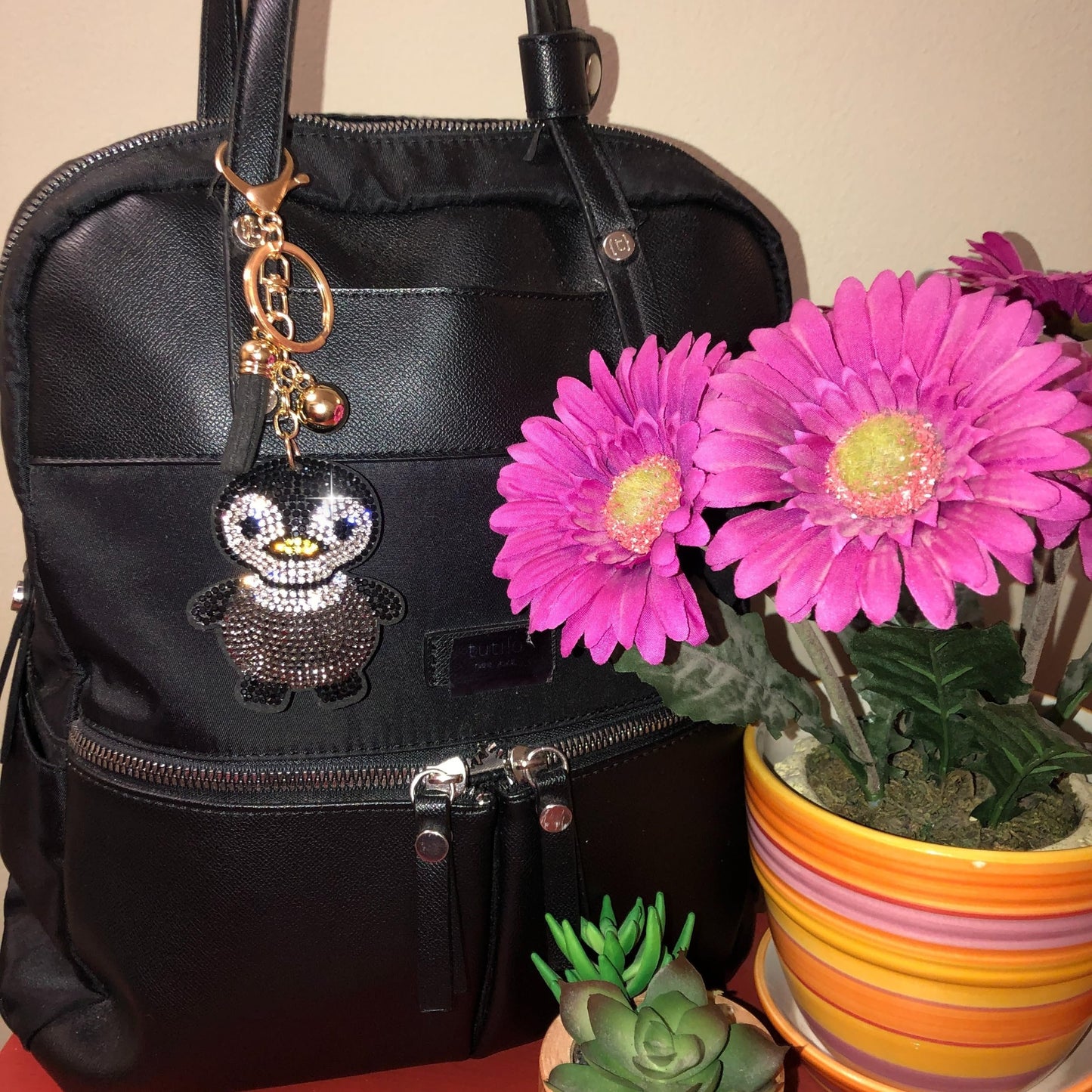 Popfizzy Penguin Keychain for Women and Girls, Rhinestone Bag Charm, Animal Gifts, Cute Key Fob, Bling Backpack Keyring