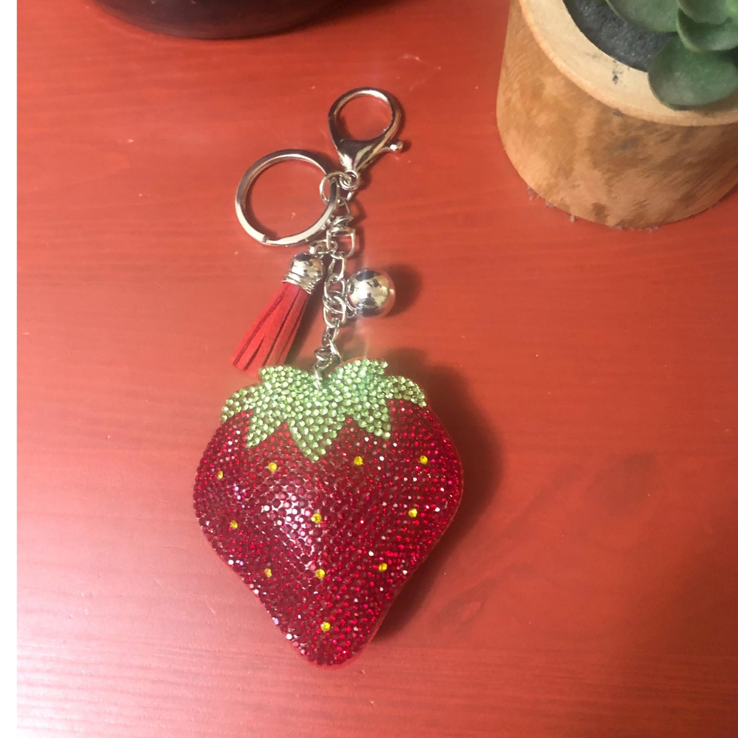 Popfizzy Red Strawberry Keychain for Women and Girls, Bling Backpack Keyrings, Fun Purse Charm, Rhinestone Strawberry Gifts