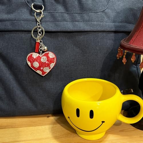 Popfizzy Red Heart Keychains for Women and Girls, Bedazzled Polka Dot Purse Charm, Bling Backpack Accessories, Heart Gifts