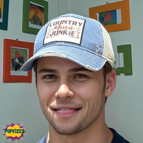 Popfizzy Country Music Junkie Hats for Women and Men, Country Music Gifts for Adults, Funny Trucker Hats, Adult Humor Caps