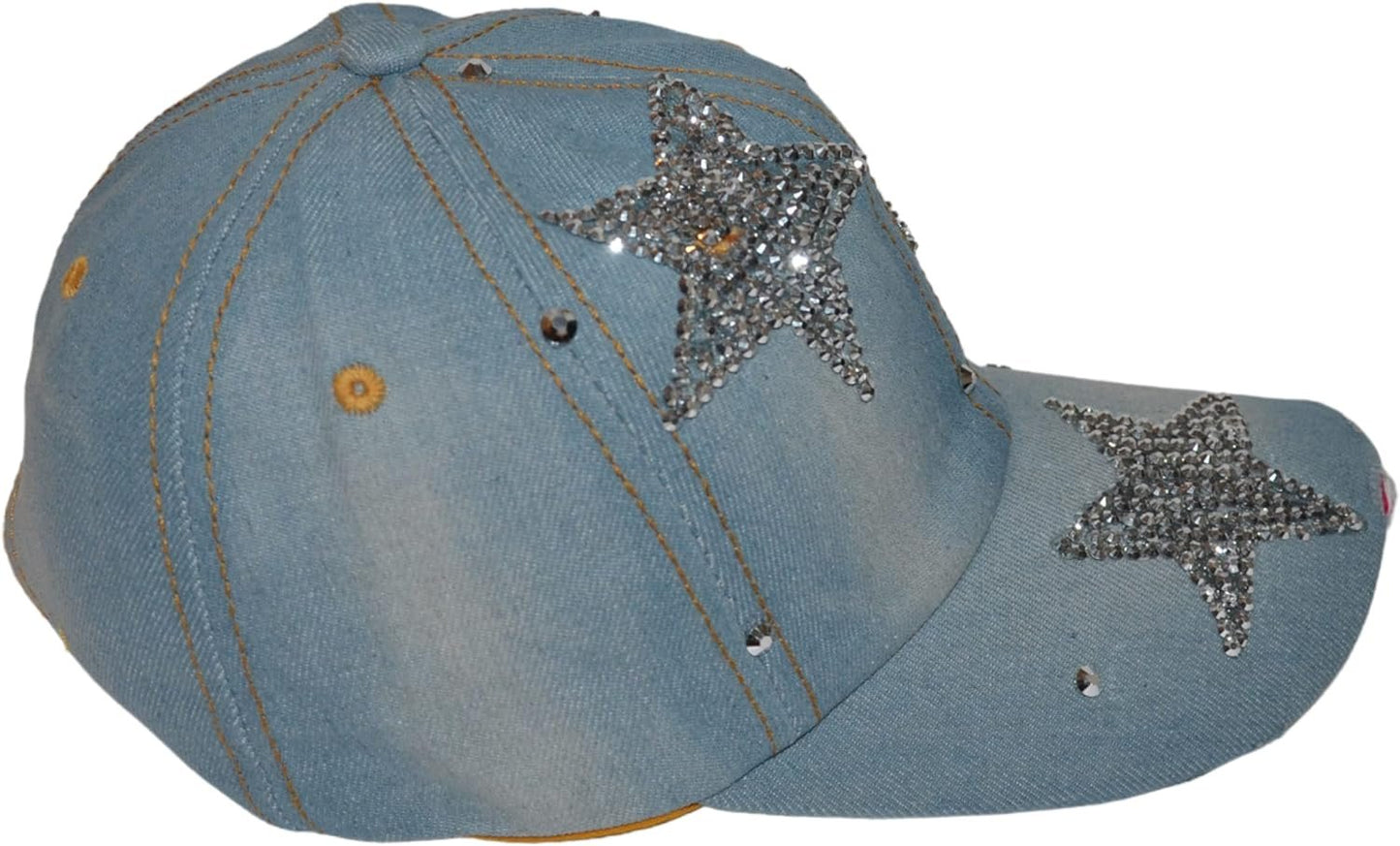 Popfizzy Womens Bling Cap, Star Rhinestone Baseball Cap, Bejeweled Distressed Denim Hat, Bling Gifts for Women