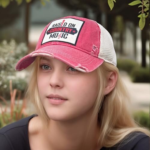 Popfizzy Raised on Country Music Hats for Women and Men, Country Music Gifts for Adults, Funny Trucker Hats, Adult Humor Caps