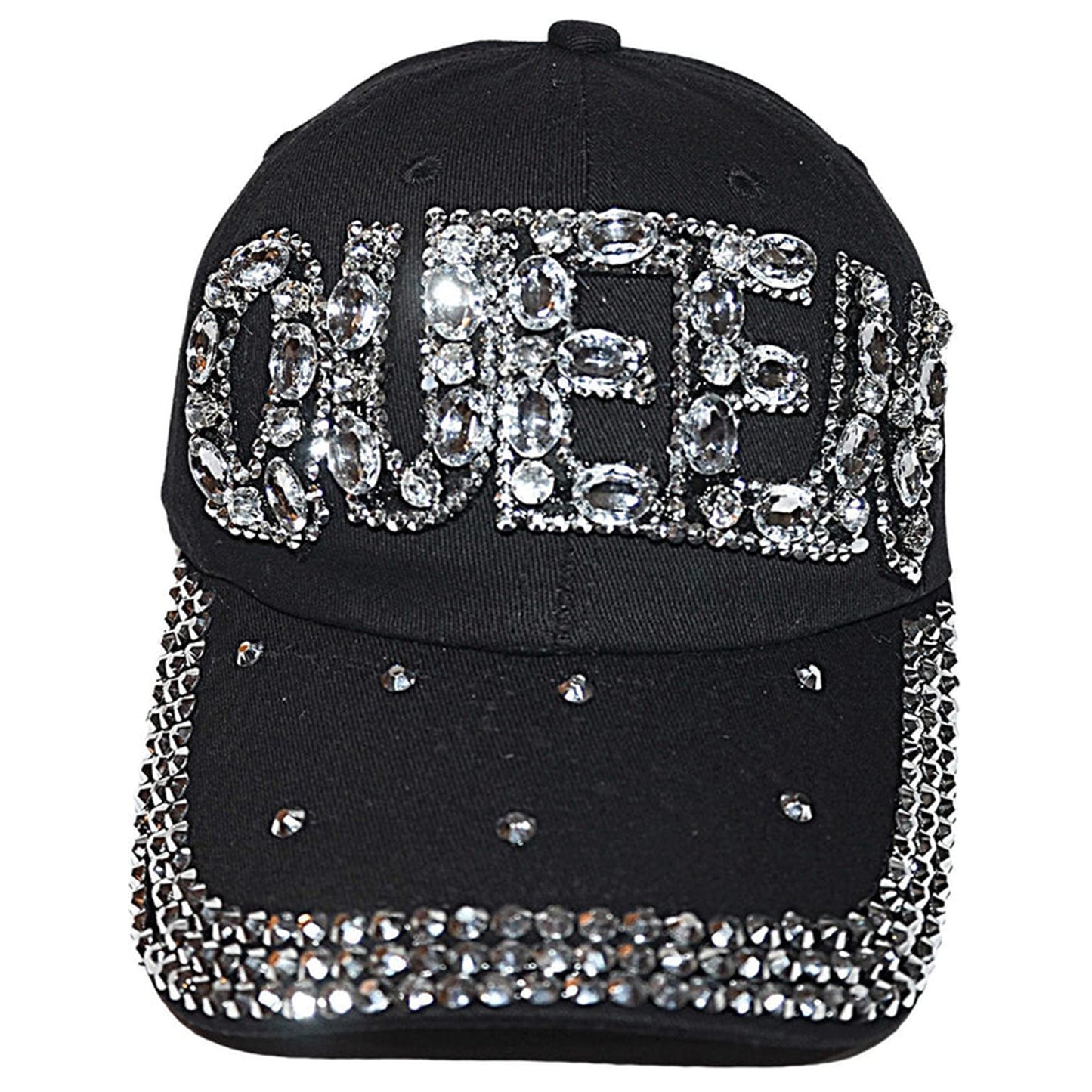 Popfizzy Rhinestone Queen Hat for Women, Bling Trucker Hat, Black Sparkle Ball Cap, Queen Baseball Caps