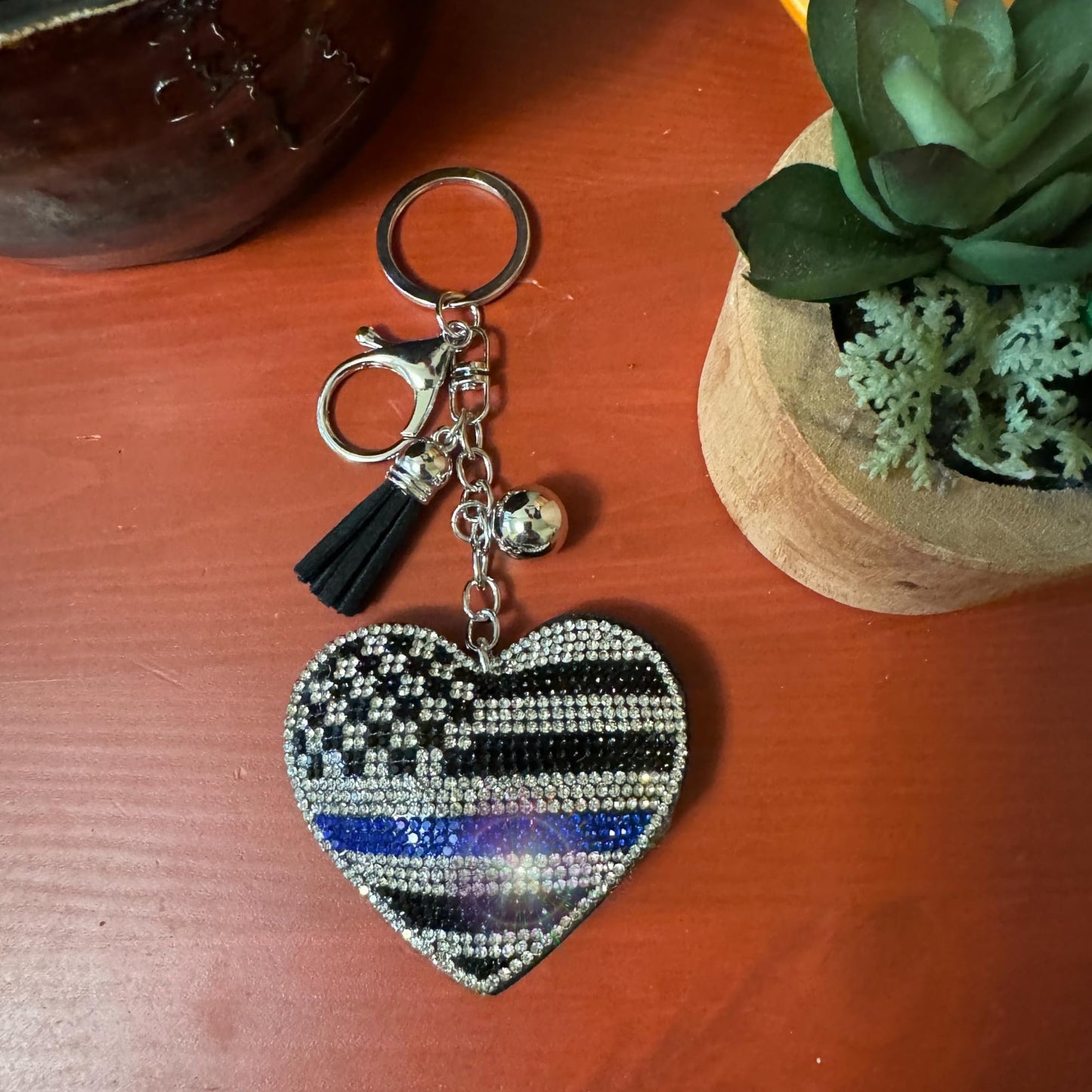 Popfizzy Police Keychain for Women and Girls, Thin Blue Line Backpack Key Chain, Purse Charm, Gifts for Police Officers Women