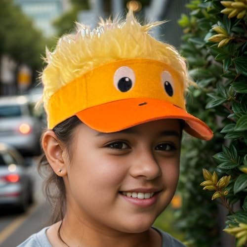 Popfizzy Funny Duck Hat with Hair for Boys and Girls, Wig Hat, Crazy Spiked Hair Cap, Adjustable One Size